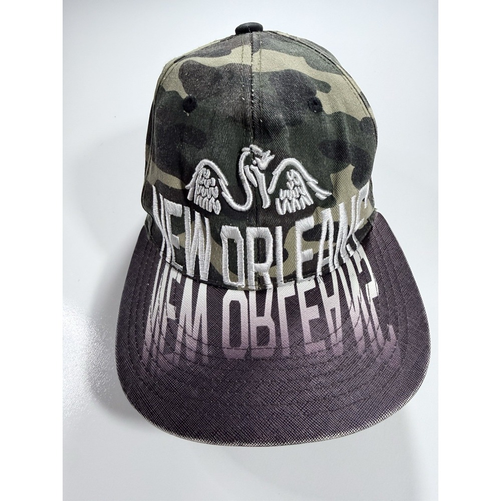 New Orleans Reflection-To-Brim Camo Snapback Adj Hat White Embroidered Pelican